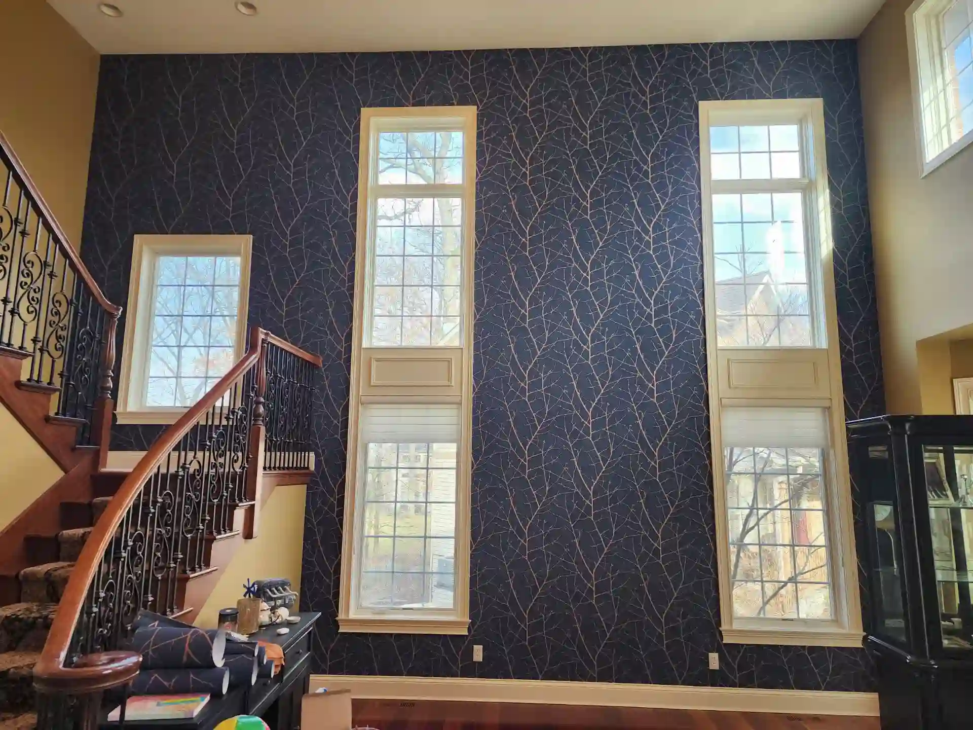 Commercial wallpaper installation in office lobby